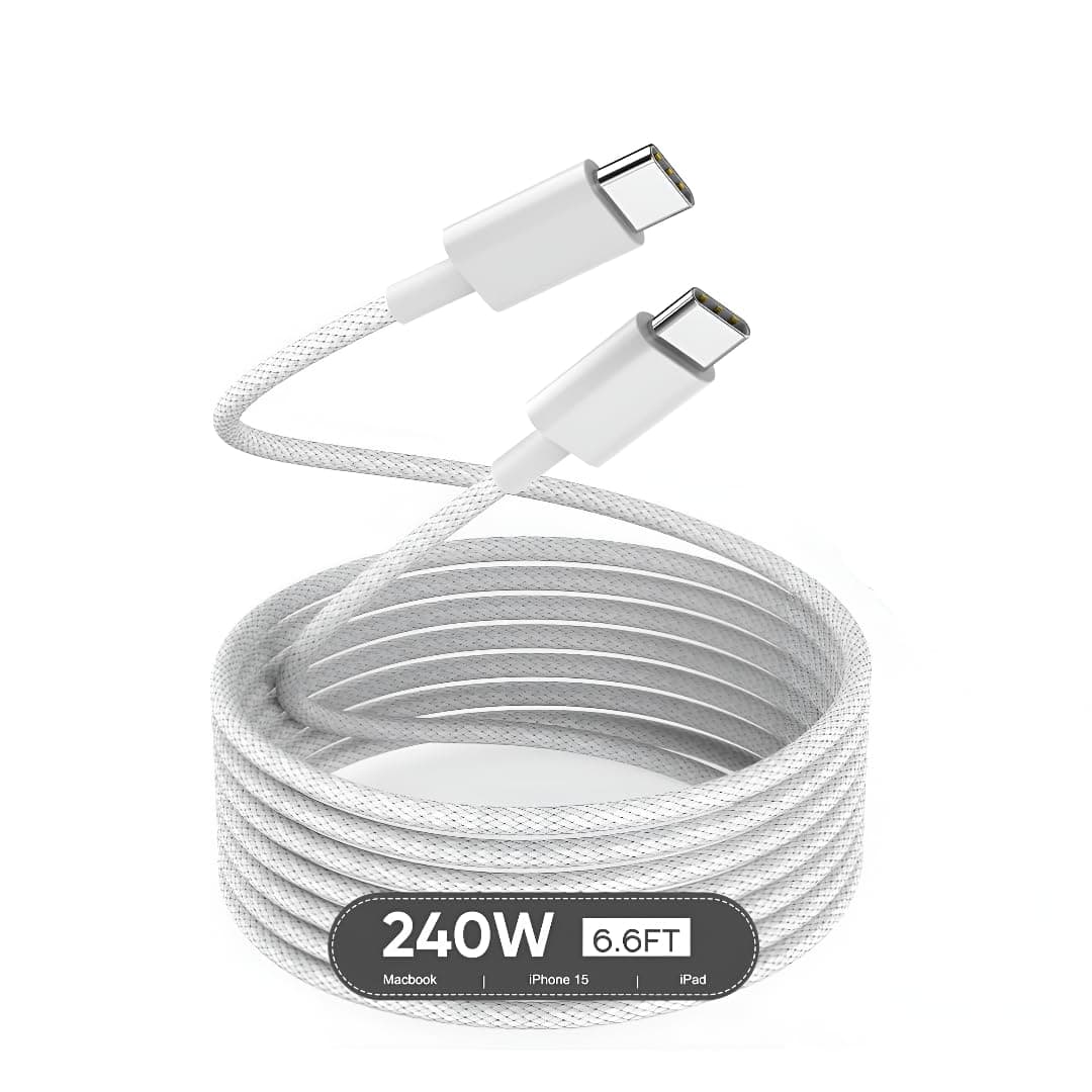 Skinkart 240W USB C To USB C Cable For Apple Macbook,iPhone,iPad|Fast Charging Power Delivery,Type-C PD Cable Compatible With Macbook Pro,iPhone 16/15,iPad Pro|2.0M Durable Braided Cable,2M,White
