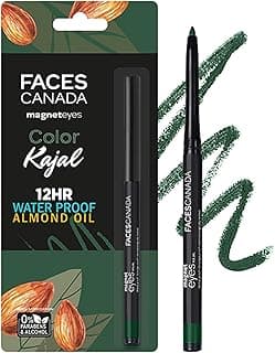 FACESCANADA Magneteyes Color Kajal Pencil - Green Appreciation 02, 0.30G|Highly Pigmented Kohl|12 Hr Long Stay|Matte Finish|Single Stroke Glide|Water Proof|Smudge Proof|Almond Oil Enriched