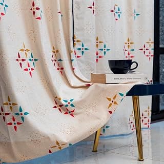 Urban Space 100% Cotton Curtains for Door, 60-65% Light-Filtering Room Darkening Decorative Curtains, Readymade Tieback Curtain with Eyelet Set of 2 (Mosaic - Red & Blue, 7 feet x 4 feet)
