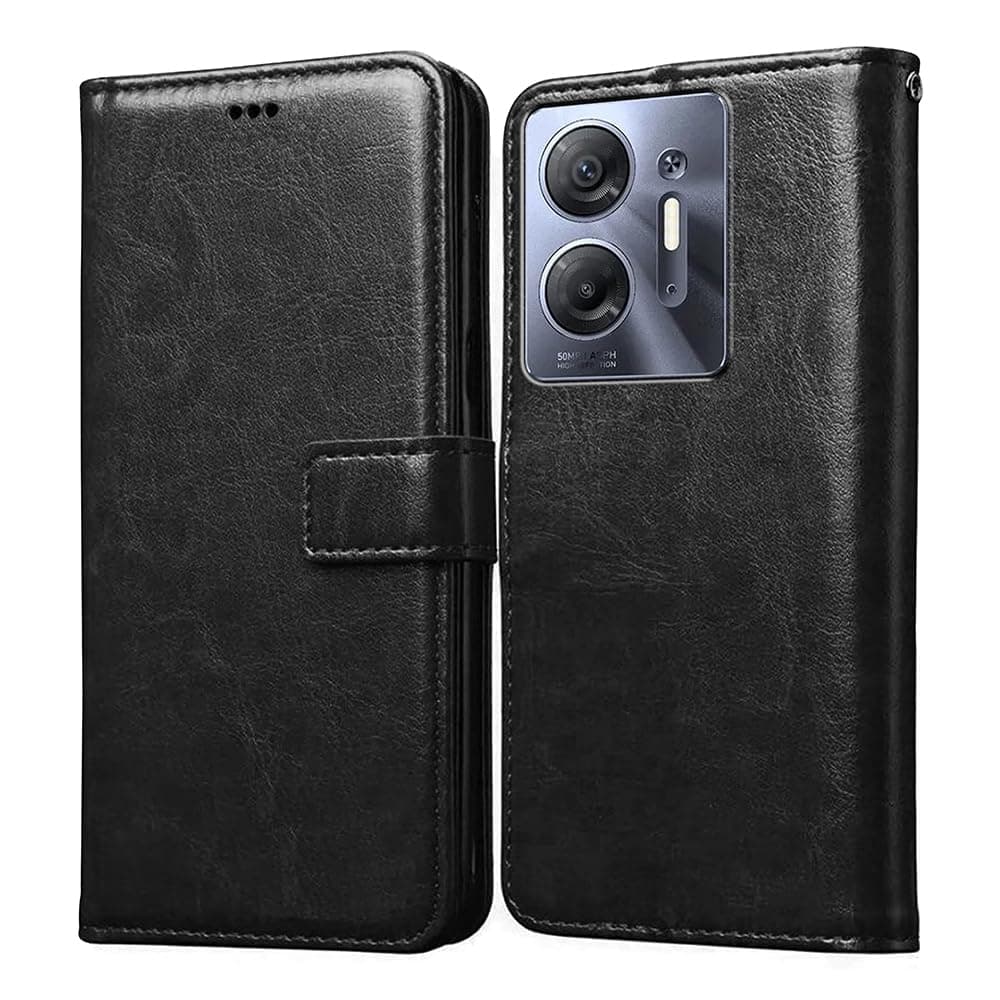 Amazon Brand - Solimo Flip Leather Mobile Cover (Soft, Flexible & Kickstand Back case) Compatible for Infinix Hot 30 5G (Black)
