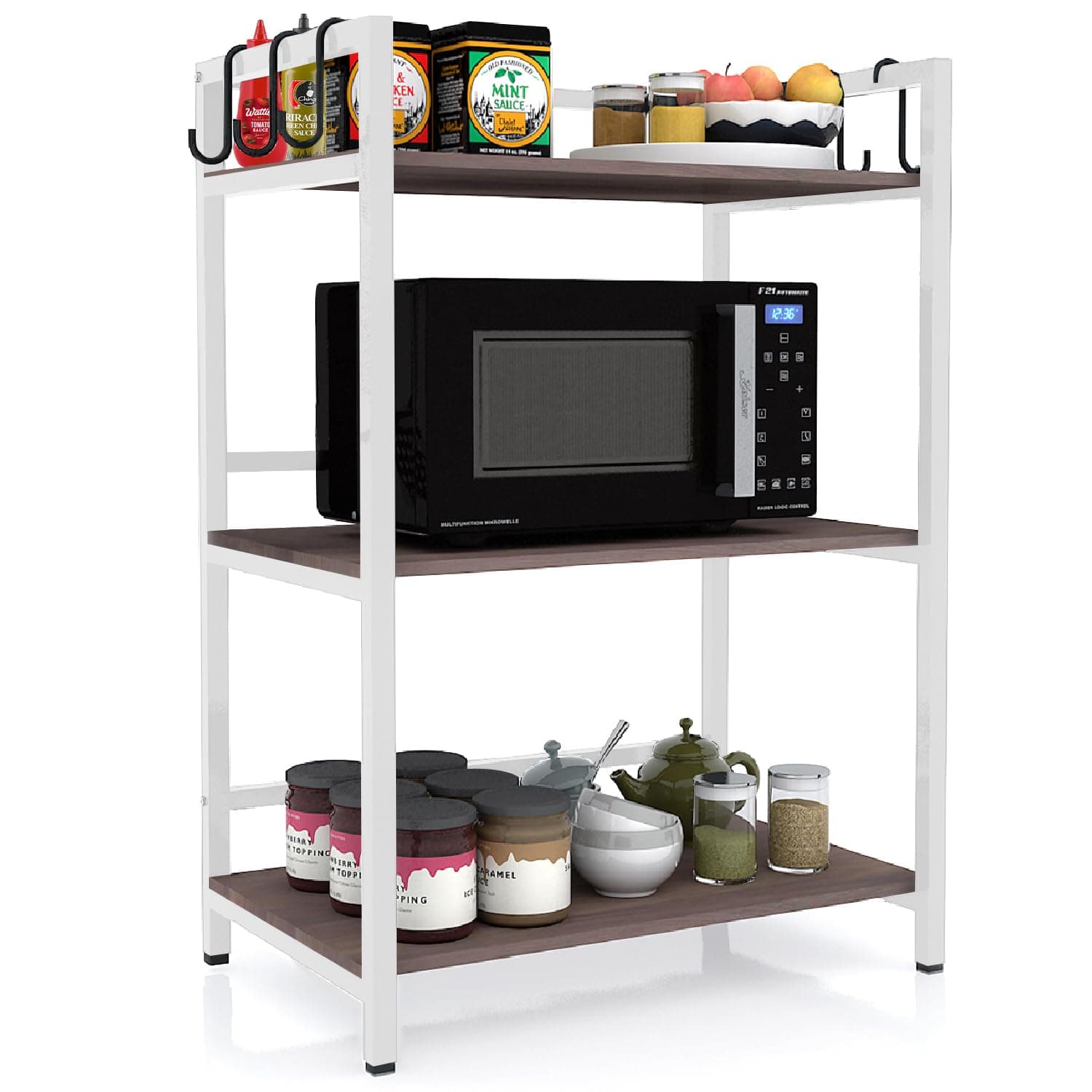 wow craft 3-Layer Multipurpose Microwave Oven & OTG Stand | Floor-Mount Kitchen Storage Shelf with Sturdy Black Metal Frame | Engineered Wood | White Finish | Spacious & Durable (90x60x40 cm)