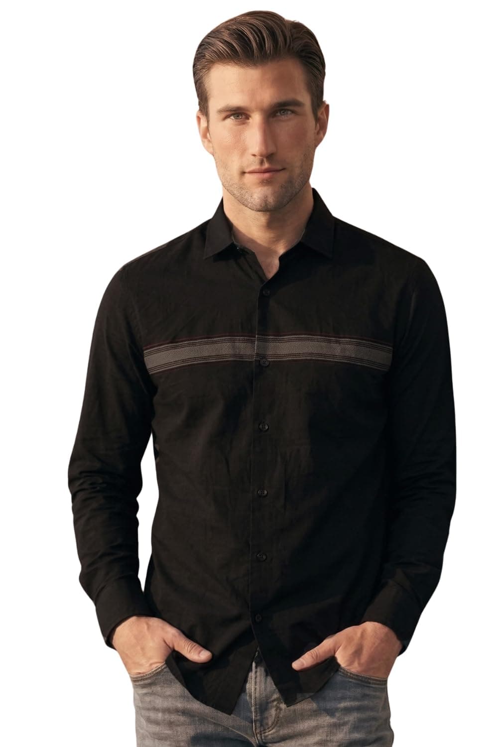 Louis Philippe Men's Slim Fit Made Using BCI Cotton, Brushed Twill, Soft Fabric Full Sleeve Engineered Stripe Casual Shirt