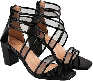 Shoetopia Patent Multi Cross Strap Block Heeled Sandals for Women & Girls