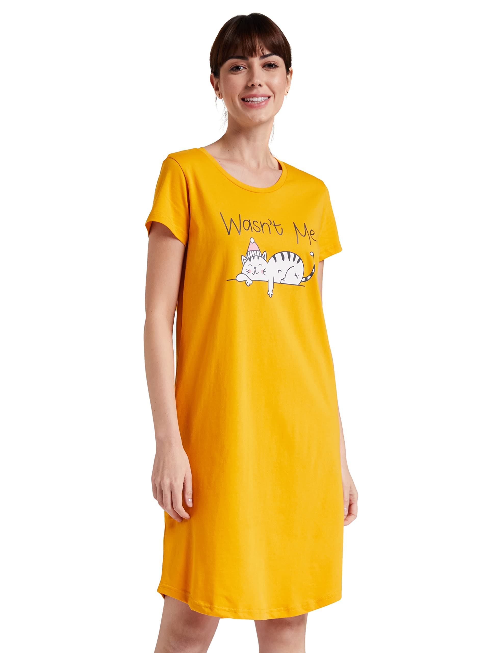 Amazon Brand - Symbol Women Cotton Knee Length Regular Fit Nighty | Night Dress (Available in Plus Sizes)