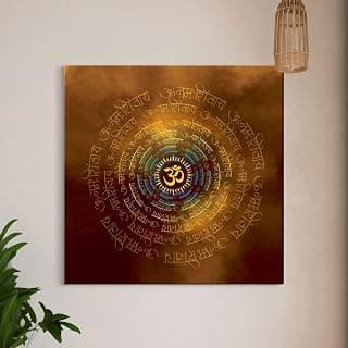 ArtX Canvas OM Namah Shivaya Orange, Big Wall Art Painting For Living Room, Multicolor, Abstract, 22X22 inches, Set of 1