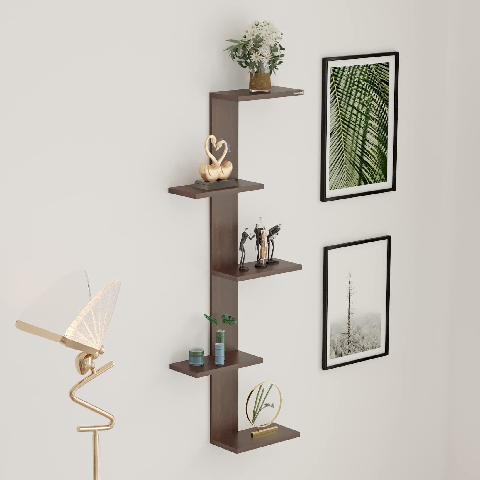 BLUEWUD Alaire Engineered Wood Decor Floating Shelf Display Rack Decorative Hall Décor for Living Room Home Furniture (Wenge)
