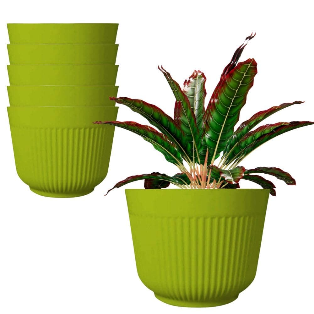 IMAGINEA 12 Inch Plastic Flower Pots | Pack of 6 | Planter for Plants Big Size Large Round Gamla for Indoor and Outdoor Planter Pots for Home/Office/Table/Garden/Balcony (Green)