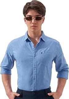 Highlander Men's Blue Solid Slim Fit Casual Shirt | Sleek & Versatile | A Timeless Wardrobe Essential
