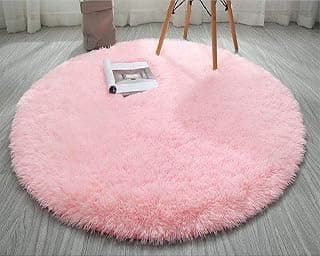 Heaven World Modern Soft Polyester Anti-Slip Round Fluffy Fur Rugs & Plush Carpet for Living Room, Anti Kids Room and Bedroom Floor Carpet (5 X 5 FEET, Pink)