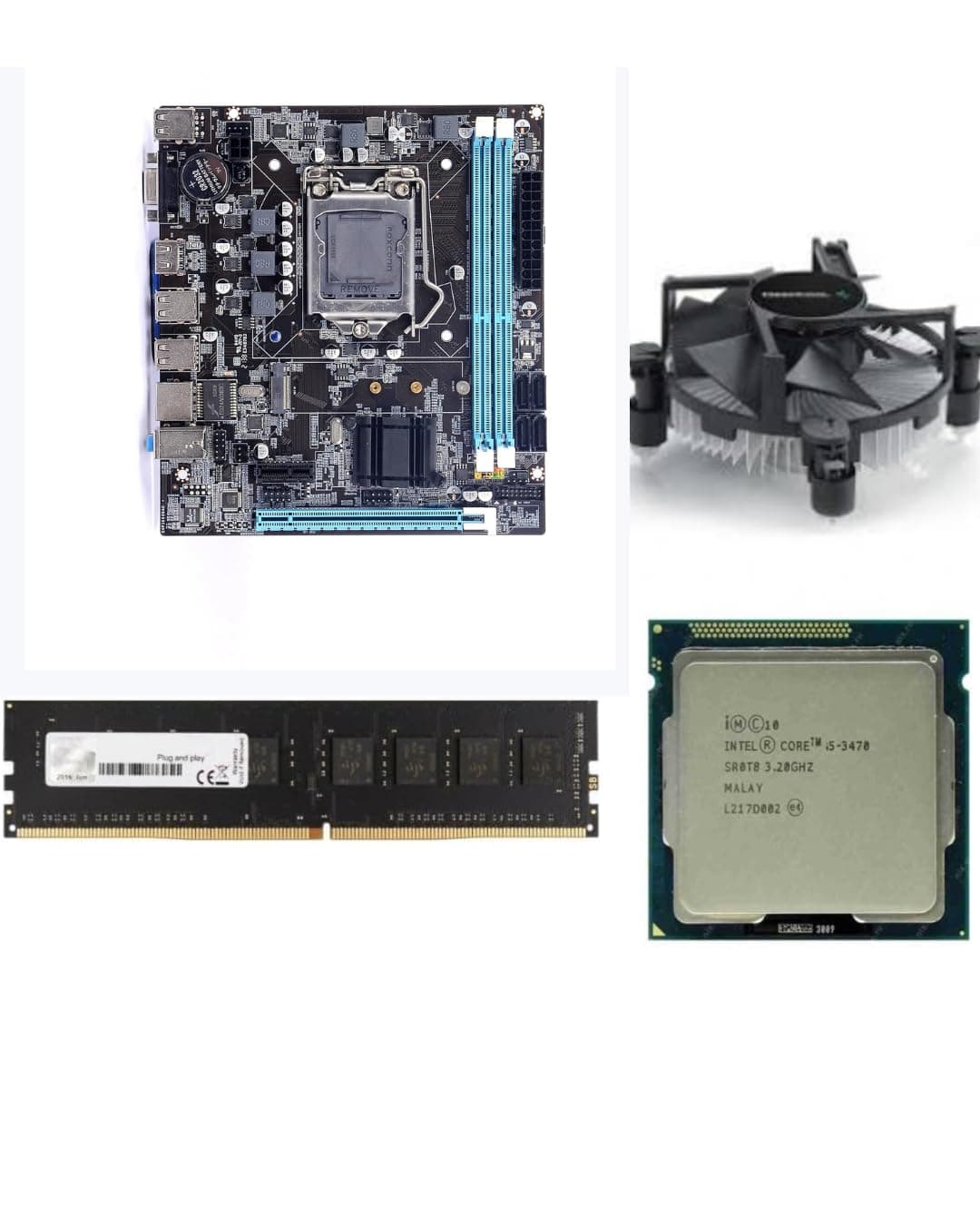 H61 Motherboard Kit with Processor i5 3470/3570/3470s/3330 Gen 2.90Ghz to 3.80Ghz+ 16GB DDR3 RAM(8+8) + CPU Fan (2 Year Replacement Warranty)