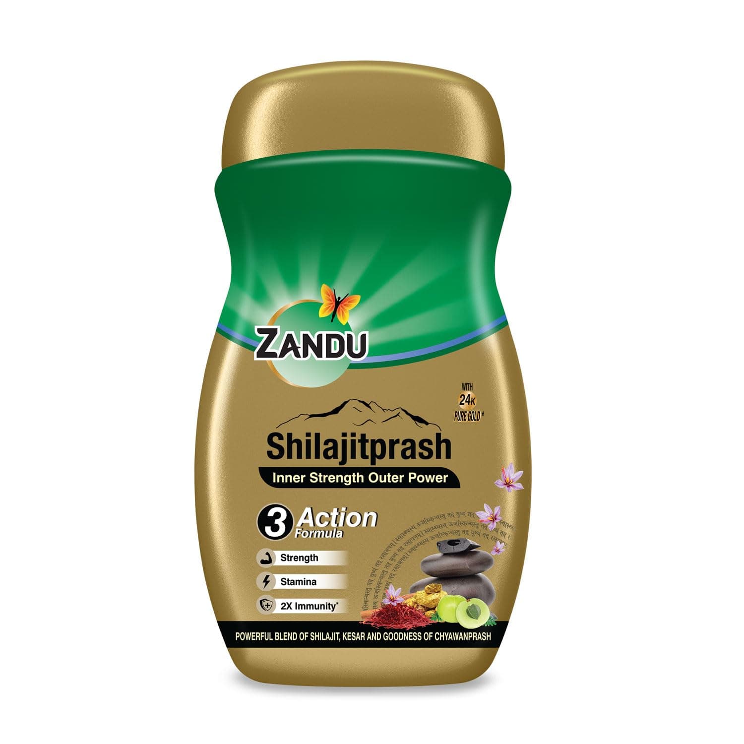 Zandu Shilajitprash | Dual Goodness of Chyawanprash & 2X Shilajit/Shilajeet | Strength, Stamina & 2X immunity* | 450g I 24K Gold Bhasma & 47 Potent Herbs I No added sugar I 100% ayurdevic