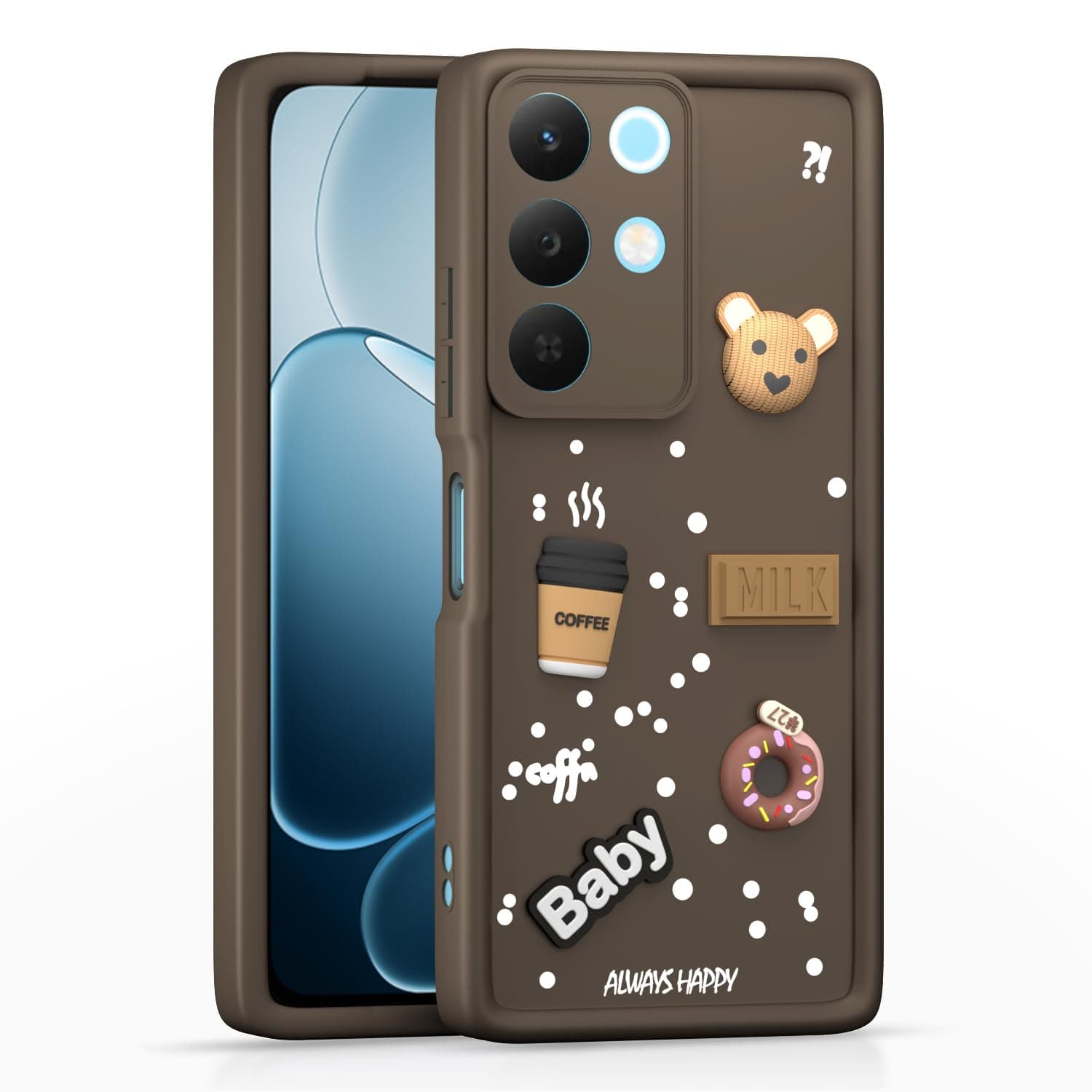 Amazon Basics Back Cover for Realme Narzo 90X 5G / Realme C85 5G / Realme 15X 5G | Cute Fun Cartoon 3D Bear Silicone Full Body Protection Bumper case (Brown)
