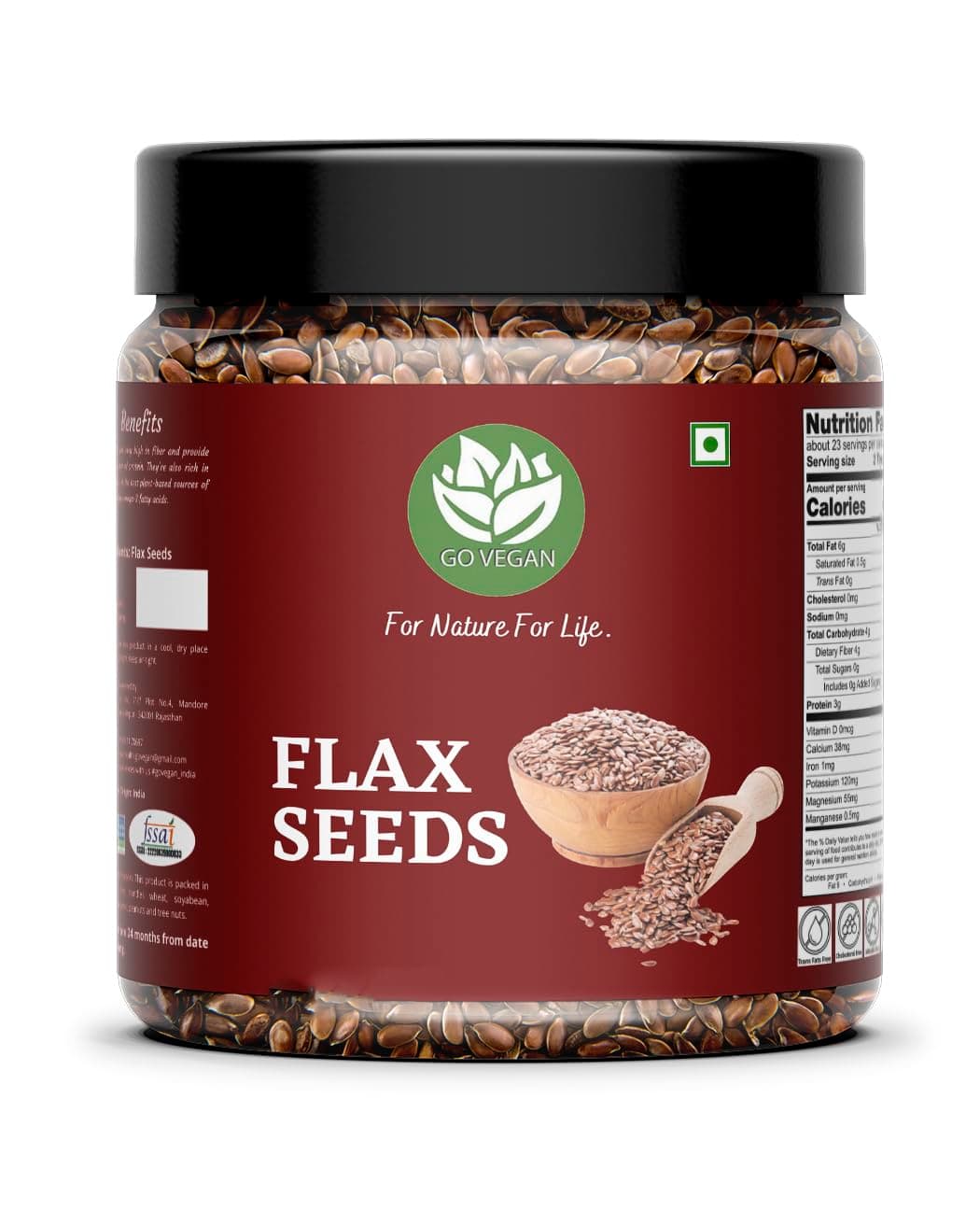 Go Vegan Flax Seeds - Alsi Seeds | Flax Seeds for Hair Growth | Raw Seeds for Eating | Source of Iron & Dietary Fibre | Rich in Protein (1 Kg)