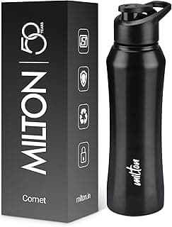 MILTON Comet 1000 Stainless Steel Water Bottle 1000 ml, Single Walled, ISI Certified I Leak Proof Lid, Rust Proof I For School, Office, Gym I Black