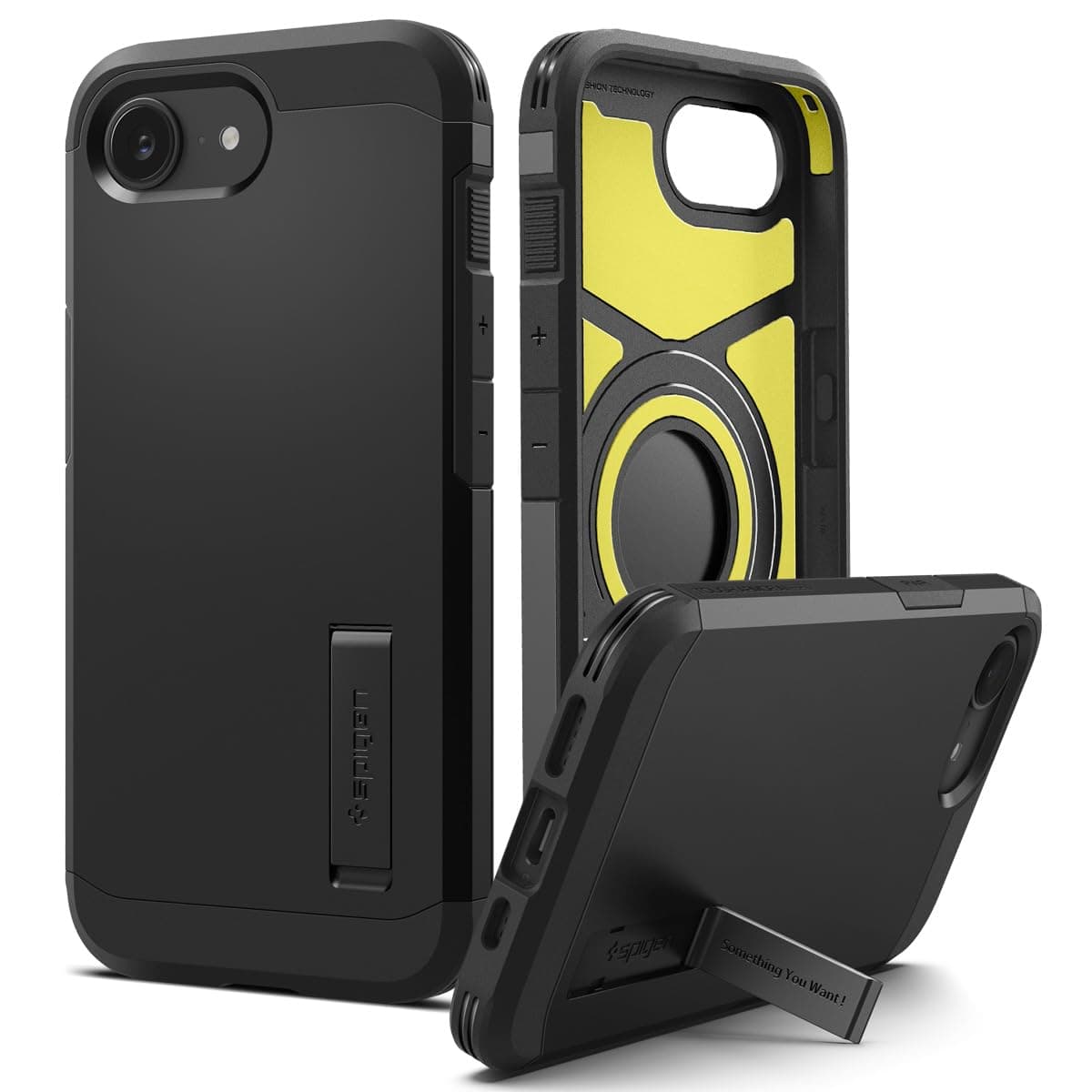 Spigen Tough Armor(AI) MagFit Back Cover Case for iPhone 17e / 16e, MagSafe Compatible, Shock Optimization with XRD Foam - Polycarbonate + TPU | Black