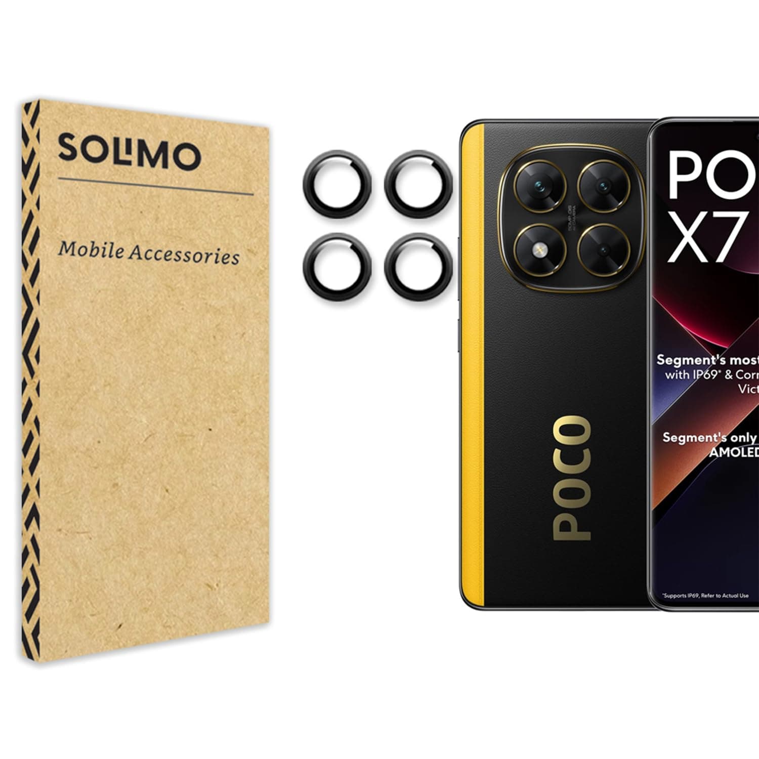 Amazon Brand - Solimo Camera Glass Lens Protector Ring for Poco X7 5G Case Friendly with Edge to Edge Coverage and Easy Installation (Black)