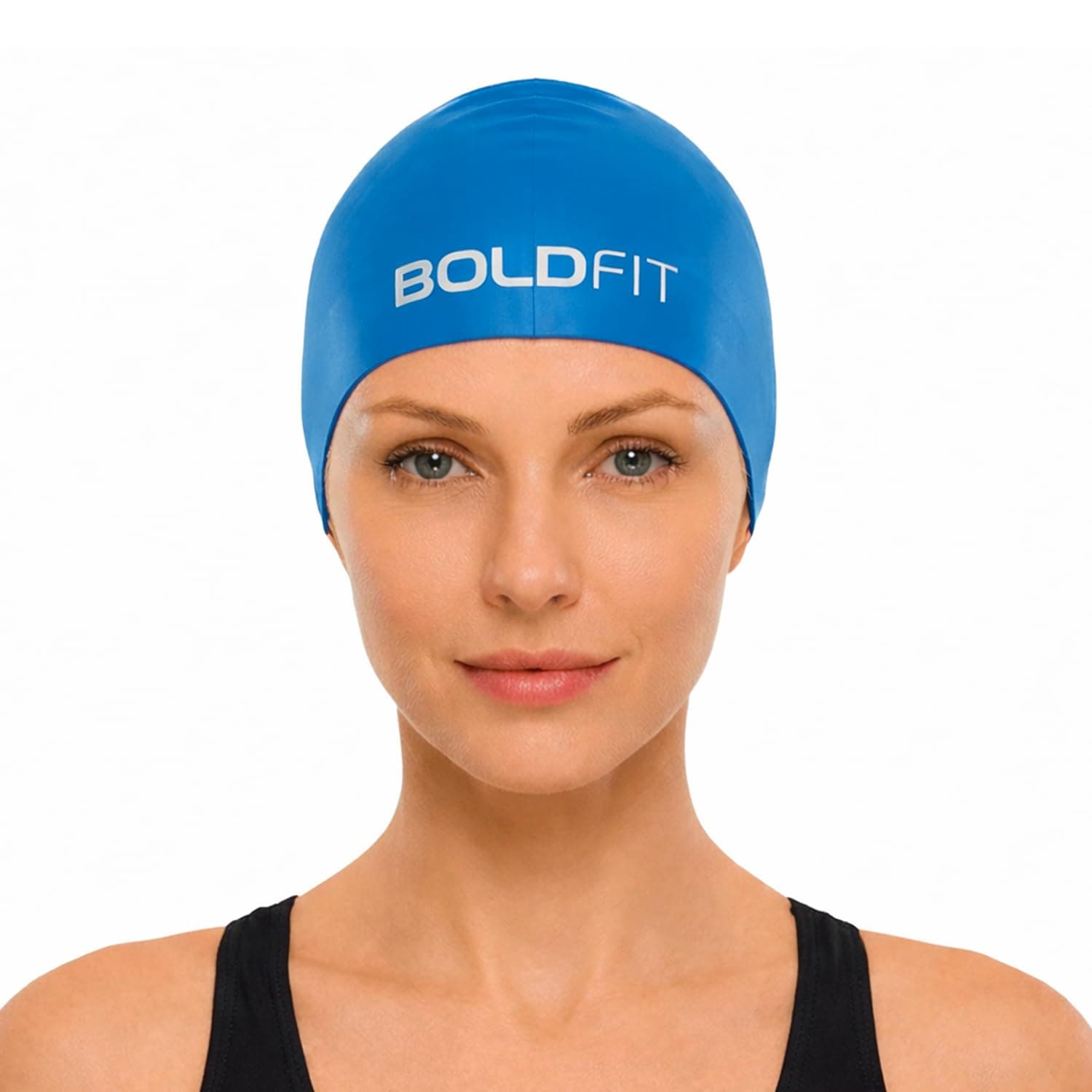 Boldfit Swimming Cap for Men Silicone, for Women Unisex, for Kids Boys & Girls, for Women Long Hair Head Cap Men Silicone Fabric, Easy Fit - Blue