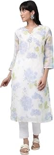 W for Woman White Floral Printed Kota Straight Kurta