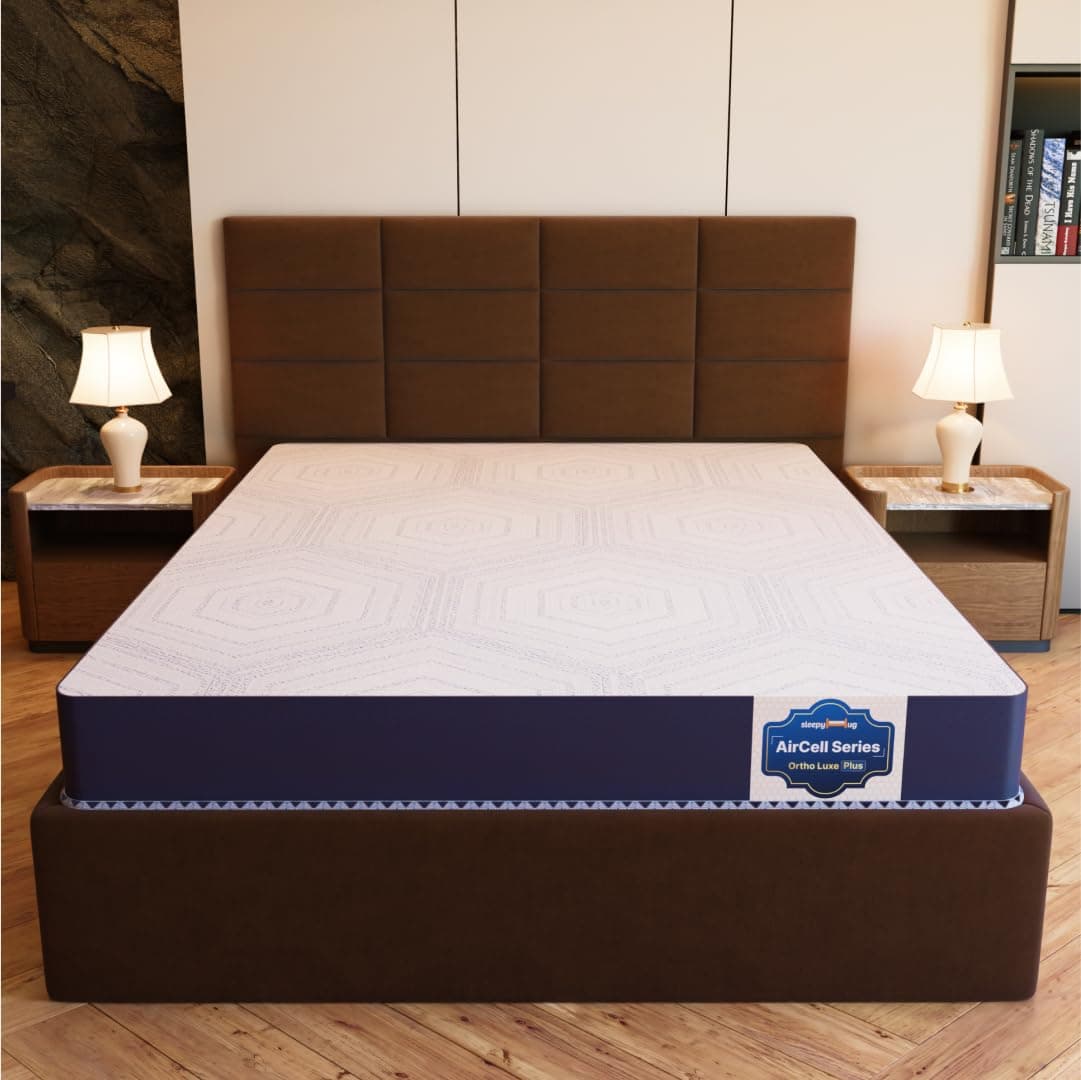 SleepyHug AirCell Ortho Luxe Plus 6 inch Orthopedic Mattress CoolFlow Memory Foam Mattress with Honeycomb Grid Perfect for Queen size Bed, for Back Pain Relief Firm yet Soft, Removable Cover (78x60x6)