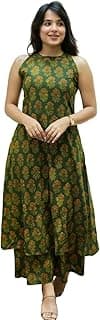 Nermosa Women Pure Cotton Kurta Palazzo Set | Sleeveless Printed Kurta with Palazzo Pants | Summer Friendly, Office Wear Co-Ord Set