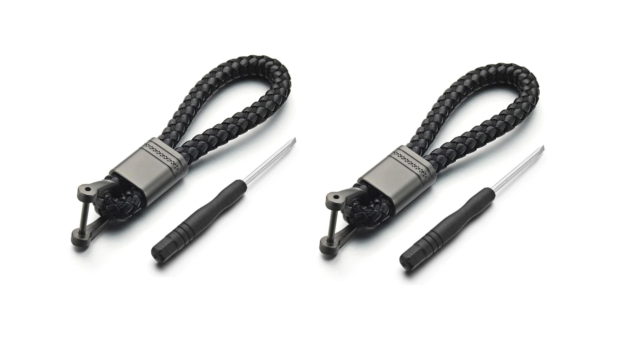Contacts Black Braided Keychain Leather Strap Keyring Accessories Pu Rope Hook Keyring With Zinc Alloy - Rope Combo Black Pack 2