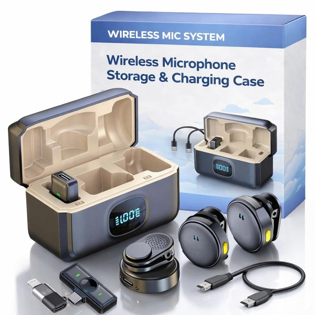 Monrix Q8 Wireless Lavalier Microphone with Digital Power Display, One Receiver Two Transmitters, Noise Reduction Clip-On Mic for Mobile, DSLR Camera, Podcast, YouTube Recording & Content Creators