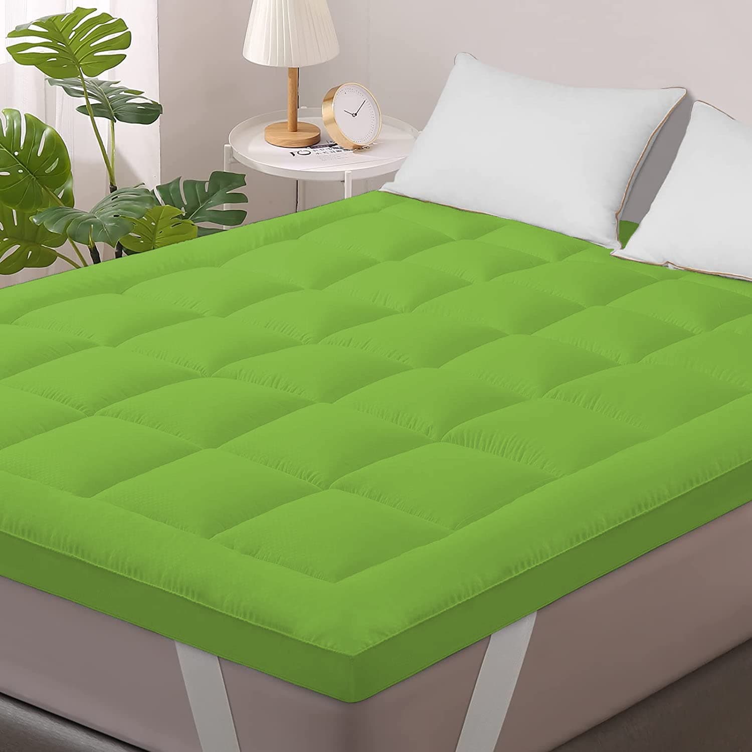 Linenovation 1000GSM Hollow Fibre Mattress Padding/Topper Mint Green for Queen Bed-60 Inch X 75 Inch