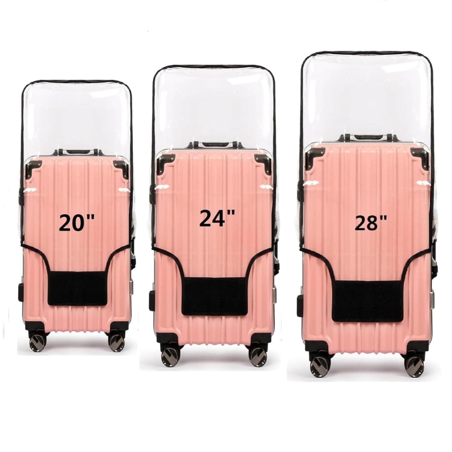 Tusmad Suitcase Cover | 20", 24", 28" Transparent PVC Luggage Cover for Hard Trolley Bag | Waterproof Clear Protective Trolley Bag Cover with Zipper, Travel Dustproof Protector (Pack of 3)