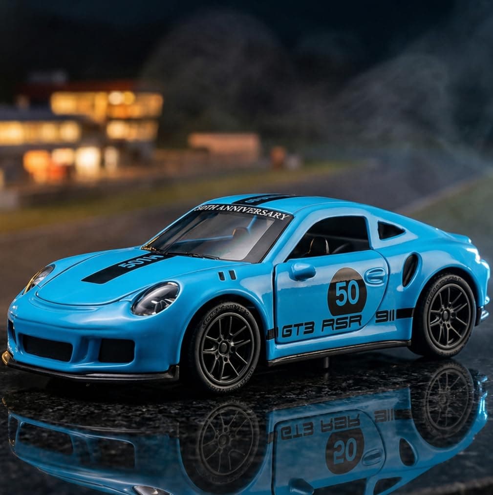 1:43 Scale Metal Diecast 911 Sports Car Toy with Openable Doors, Pull Back Action & Light Sound | Classic Coupe Model for Kids Boys Girls & Collectors