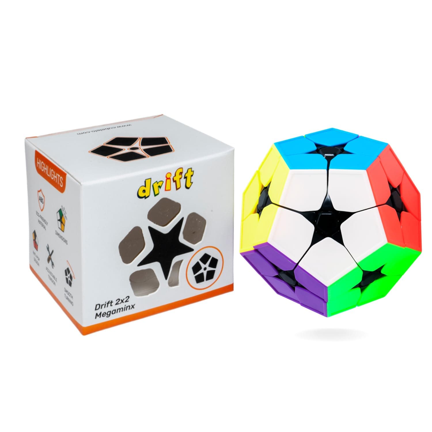 Cubelelo Drift Megaminx 2x2 Stickerless Speedcube Puzzle for Kids & Adults | 12 Sided Unique Challenging Puzzle with Adjustable Tension & Anti-pop Design