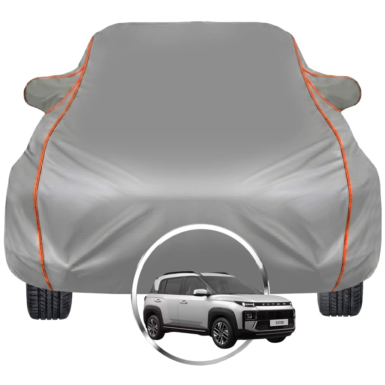 Pivalo Car Cover for Hyundai Exter – Fits All Model & Year | 100% Waterproof All-Weather UV & Paint Protection | Premium 3-Layer Fabric | Triple Stitched with Reflective Piping (Grey)
