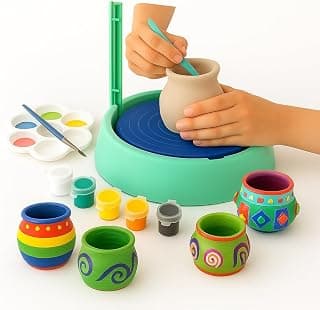 Toy Imagine Kids Pottery Wheel Kit DIY Battery Operated Pottery Making & Painting Set with Modeling Clay, Sculpting Tools, Arts & Crafts Pot Maker for Boys & Girls Age 5+, Indoor & Outdoor Activity, Return Gift.