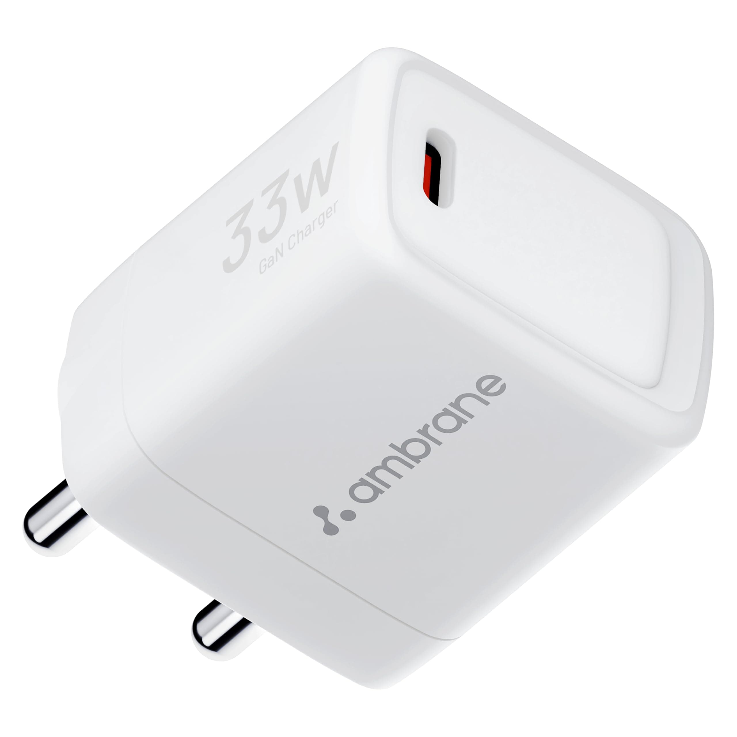Ambrane 33W GaN Fast Charger Adapter with PPS & PD Technology | Type-C Fast Charging for iPhone 17/16/15/14 Series, Samsung S24/S23/S22,Google Pixel Phone & All Type-C Devices, White