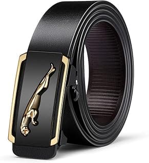 GUSTAVE Waist Belts for Men Fashion Black Mens Belt Slide Lock Leather Belt for Men, with Click Buckle - 130cm Length, Free Adjustable, No Belt Hole