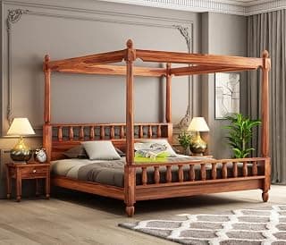 Solid Wood Sheesham Poster Bed Wooden Double Bed Cot Furniture for Bedroom Home and Hotel Sheesham (Honey, King)
