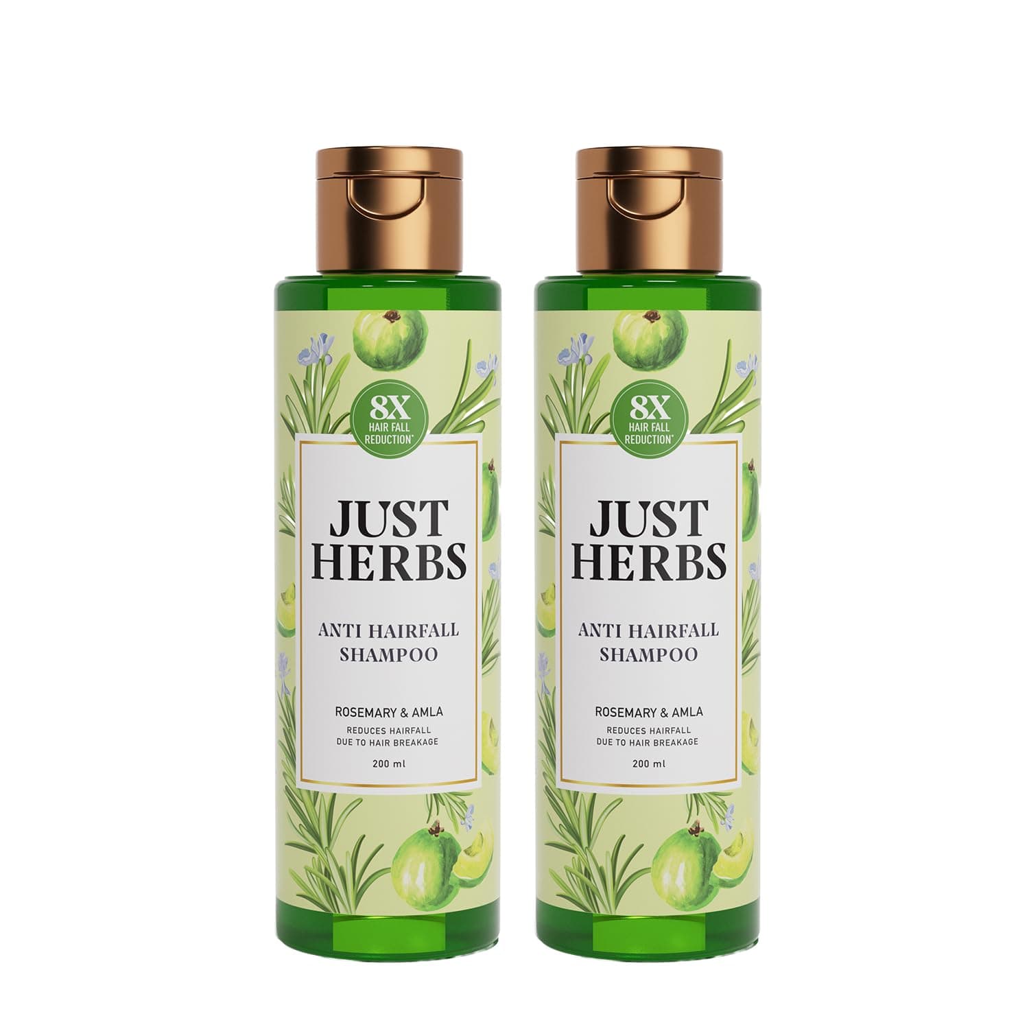 Just Herbs Anti Hairfall Shampoo | Rosemary, Amla & 12 Herbs | Reduces Hair fall by 8X from 1st wash | Ayurvedic Shampoo for All Hair Types - 400ml(Pack of 2)