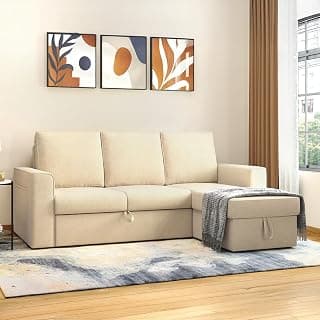 Urban Ladder Kowloon Sectional Sofa Cum Bed with Storage Colour in Birch Beige