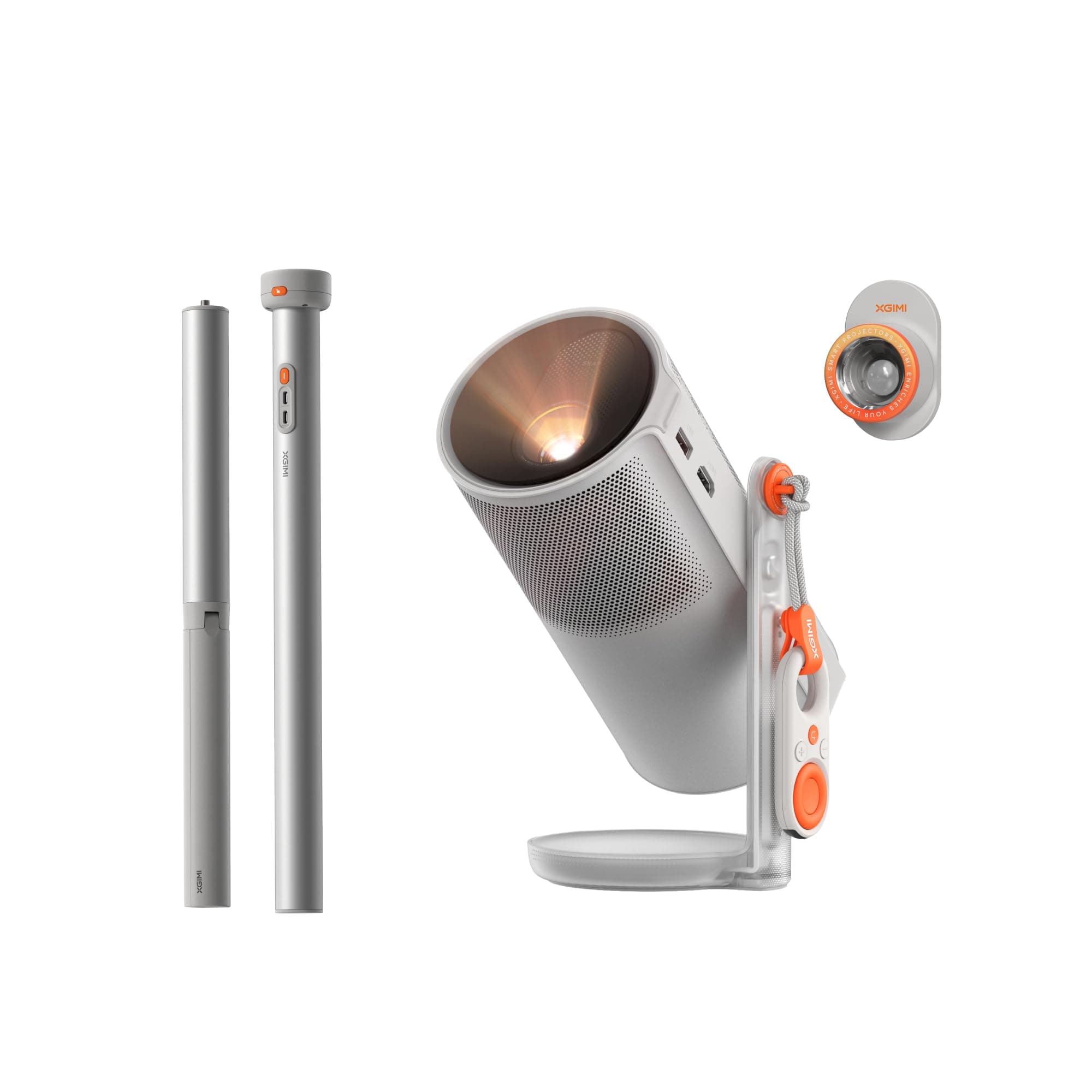 XGIMI New Launch MoGo 4 (with Stand) Portable DLP Projector,1080P Full HD, 450 ISO Lumens,GTV & Licensed Netflix, 4K Support, 360°Adjustable Stand, 5Hrs of Playtime, 2x6W Harman Kardon, Sunset Filter | Google TV with Licensed Netflix, 360°Adjustable Stand, 450 ISO Lumens, 2 x 6W Harman Kardon, Home & Outdoor Cinema Kit