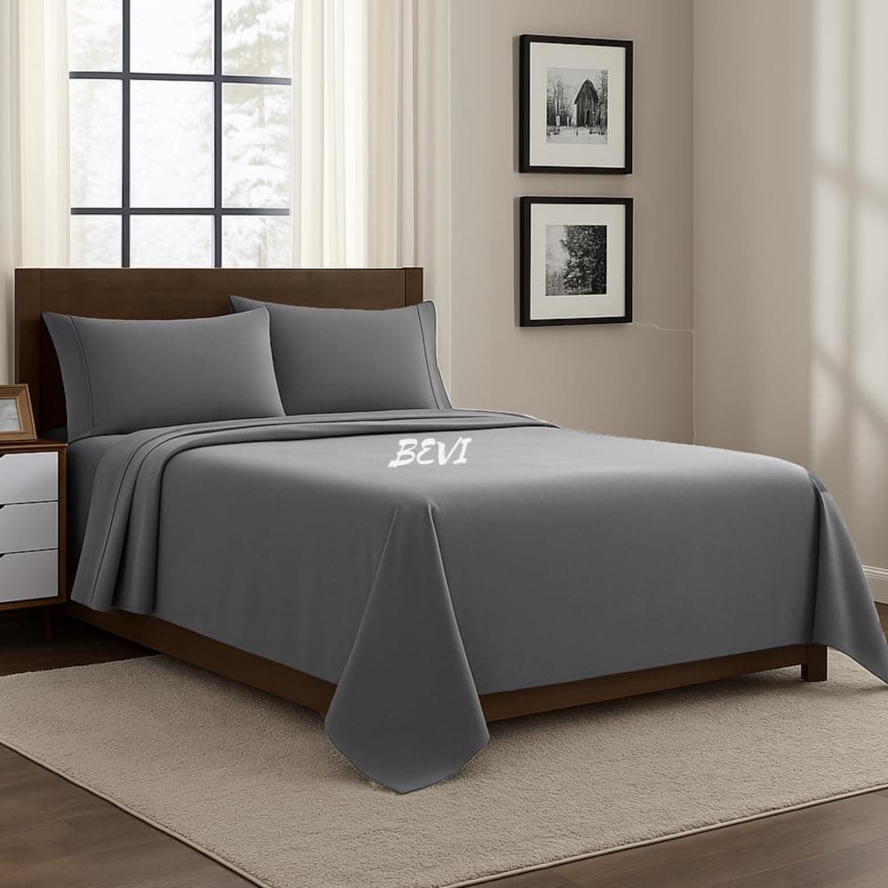 BEVI Bedsheet for King Bed 300 TC Flat Bedsheet with 2 Pillow Covers Size-(90"x95") Dark Grey