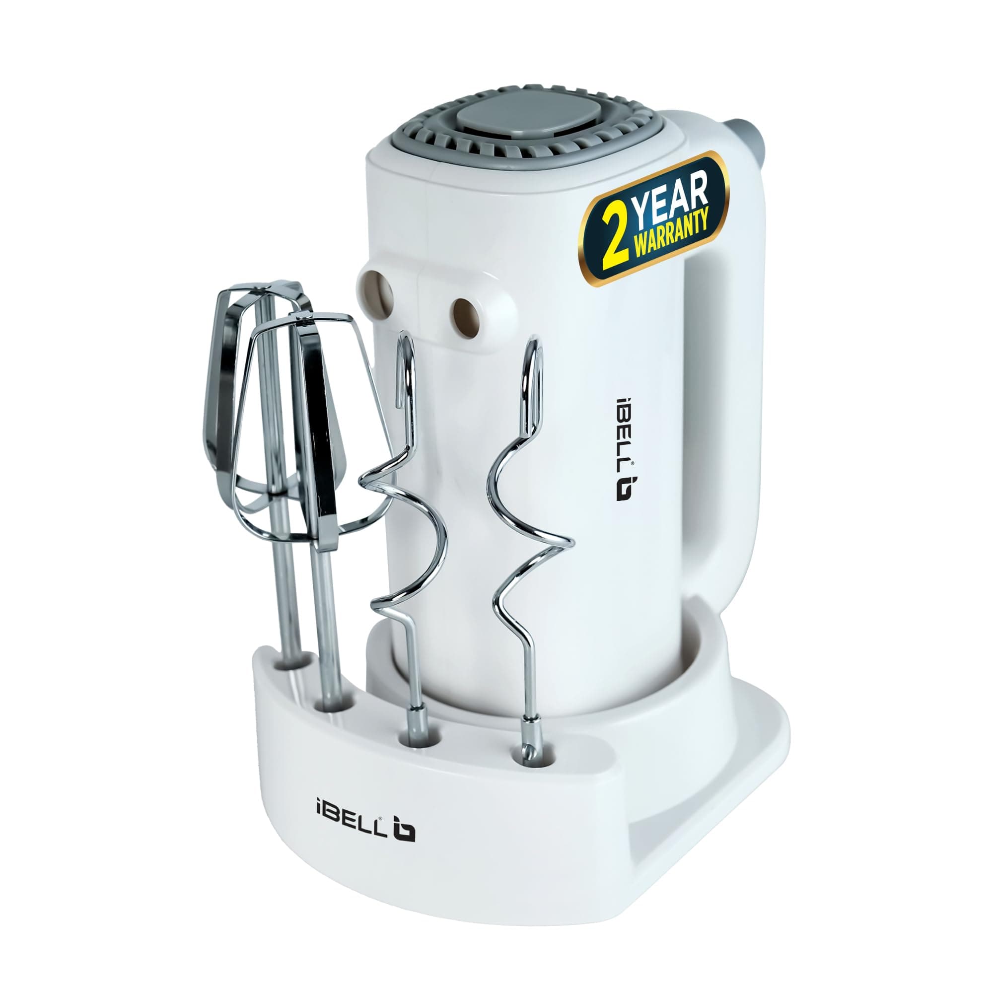 iBELL WHISK350 Electric Hand Mixer - 350W with 5 Speed Control, Stainless Steel Beaters & Dough Hooks for Baking, Whipping & Mixing (White)