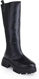 AUSTINE Women's Trendy Black Knee-High Boots Chunky Platform Sole Casual Winter Boots for Girls