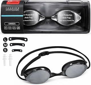 Lyrovo Unisex Swimming Goggles with UV Protection & Anti-Fog Lenses | Leak-Proof Swim Goggles with Adjustable Nose Bridge & Silicone Strap | For Adults & Teens (Black)