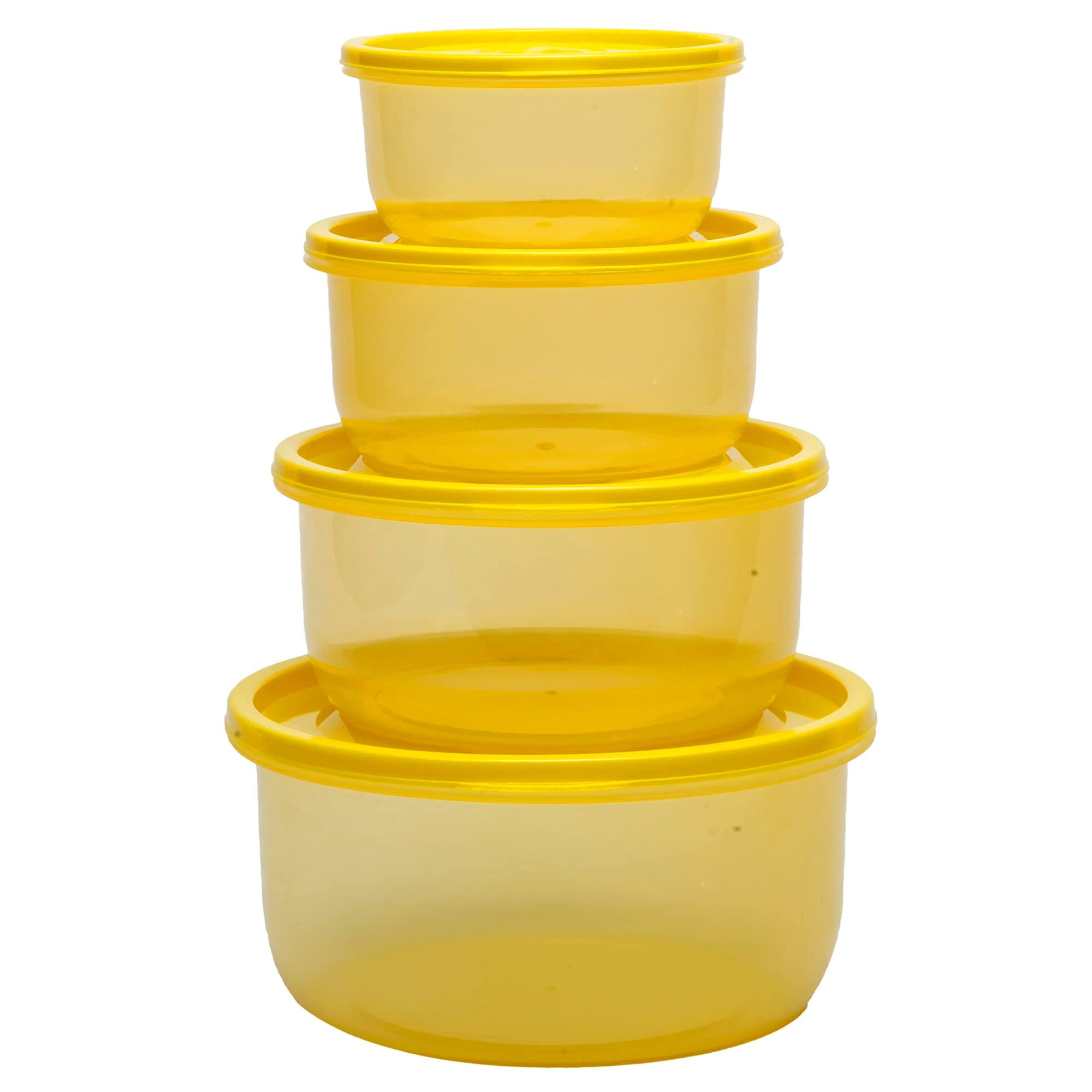 Gluman Plastic Microwave Container Set of 4 With Vent Knob For Steam Release | 100% Food Grade | Dishwasher Safe | Freezer Safe | Microwave Safe | Reusable | Recyclable (Microvent_Yellow)