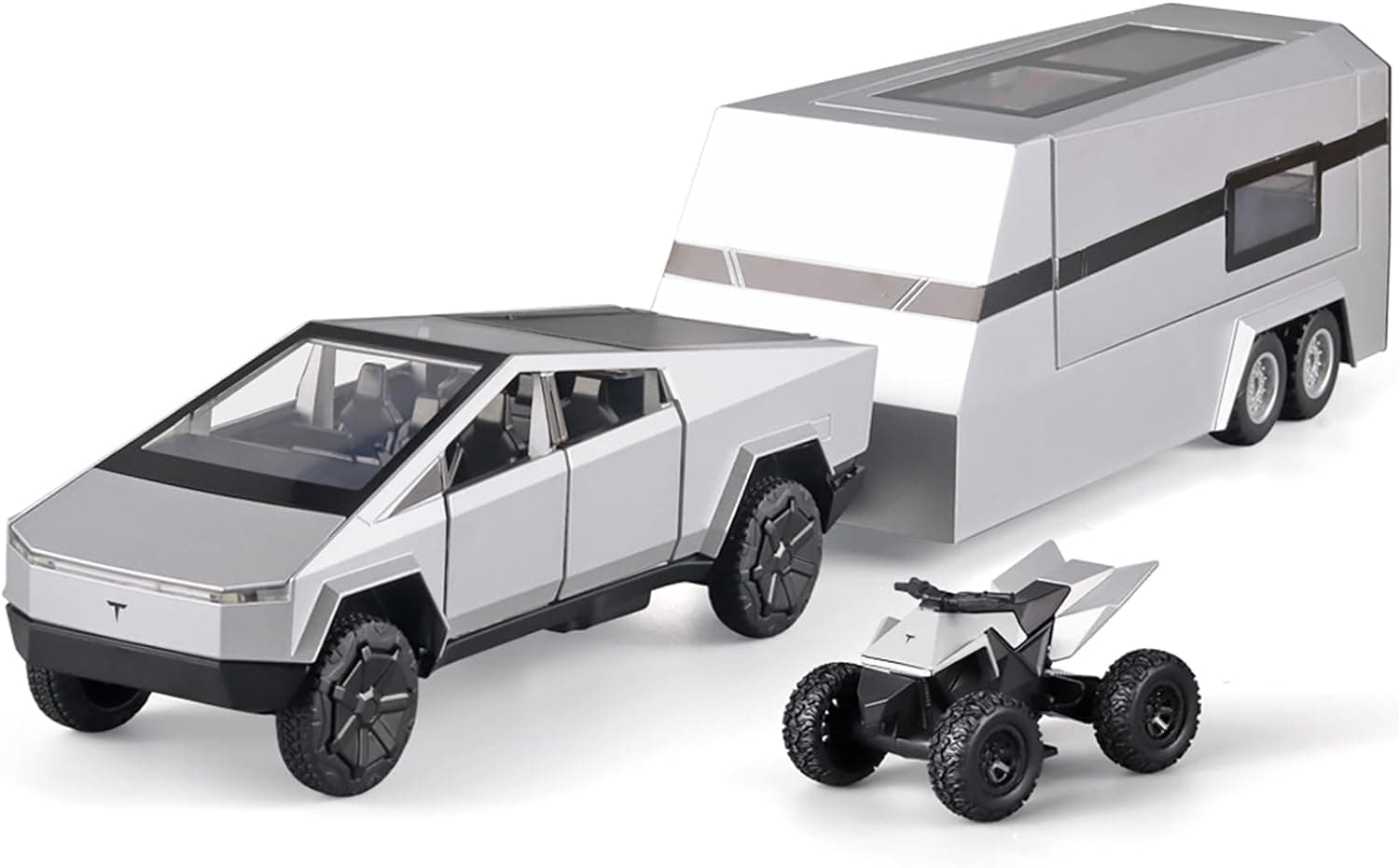NISHCHAY ENTERPRISE Tesla Cybertruck Diecast Car 1:32 Scale | Metal Alloy Off-Road Truck with Pickup Trailer, Sound & Light | Toy Car Model for Kids (【Colors as Per Stock】【Random Color】