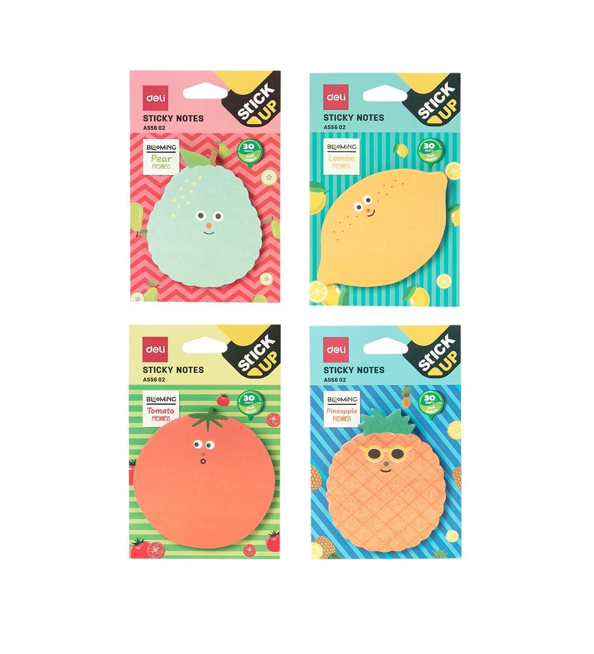 Deli EA55602 Fruit Design Sticky Notes | 3"x3" Size Self Adhesive Sticky Notes, 30 Sheets Each (Pack of 4)