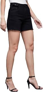 Miss Chase Women's Relaxed Mid Rise Regular Non Stretchable Denim Shorts
