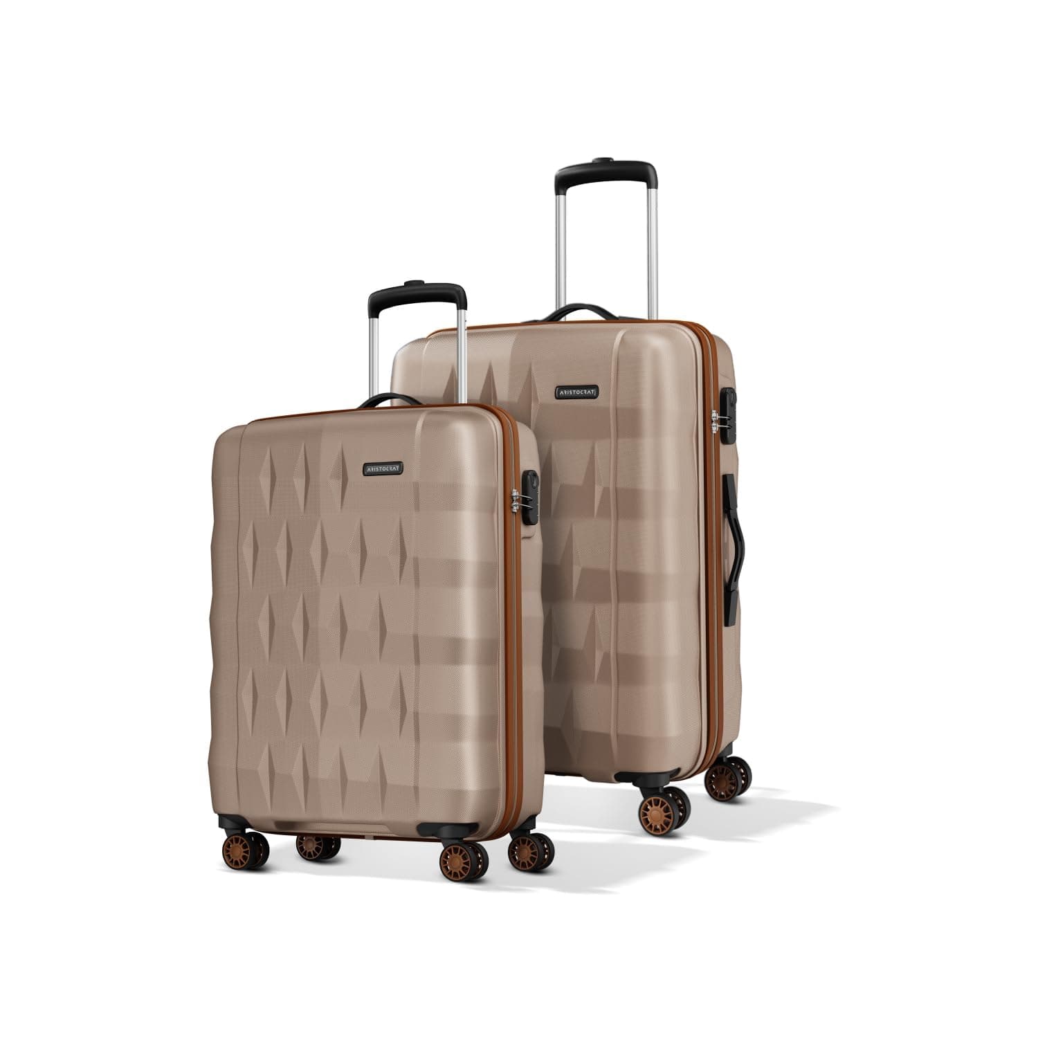 Aristocrat Comet 8 Wheel Set of 2 (Small+Medium) Hard Case Trolley Bag | Combination Lock | Tough and Durable Polycarbonate Luggage | 3 Year International Warranty | Suitcase for Travel | Champagne