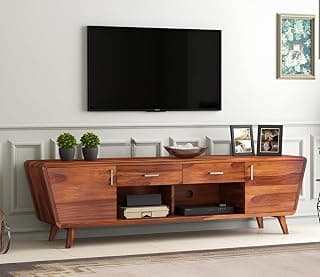 Solid sheesham Wood Wooden tv Cabinet for Living Room & Bedroom|Tv Unit with Drawer,Door & Shelf Storage Space Free Standing(Honey Finish)