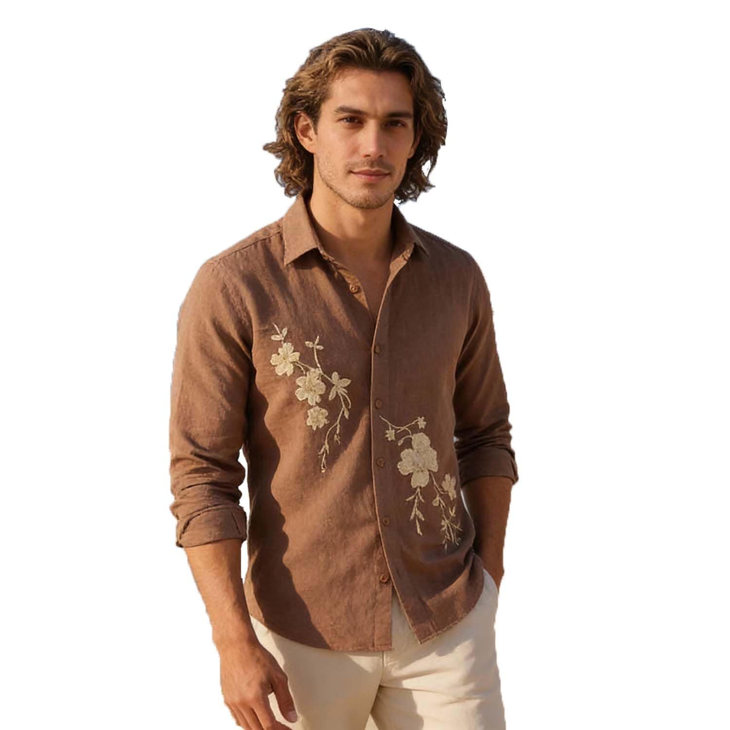Lymio Men Shirt | Premium Embroidered Shirt for Men | Long Sleeve Slim Fit Casual Shirts for Men | Trendy Wedding & Festive Ready (Packs Also Available) (01-04)