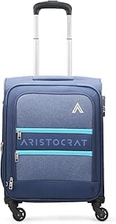 Aristocrat Apache 4W Strolly (H) | Check-In Polyester Softshell Sided 4 Wheels Spinner Inline Trolley Bags (Blue, Small), H-55 Centimeters, Large